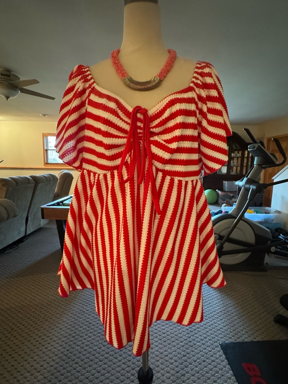 Red & White Striped Kids Dress with Sweet Bow Tie